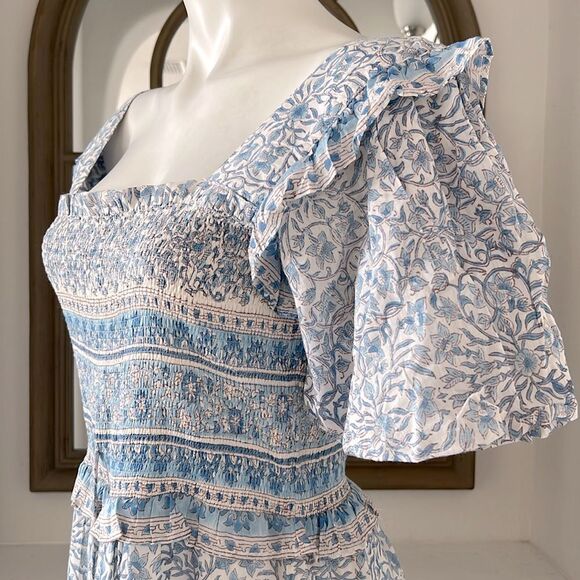 Bell Ashley Ruffled Puff Sleeve Midi Dress in Blue White, NWT, Size XL - Picture 12 of 16